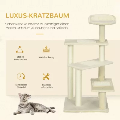 Arbre à chat beige 4 niveaux, poteaux en sisal – image 3