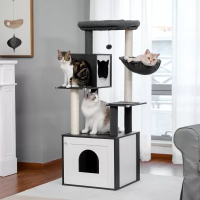 Arbre à chat en bois avec armoire pour litière – image 2