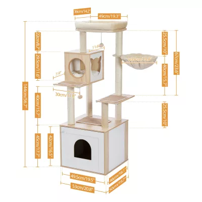 Arbre à chat en bois avec armoire pour litière – image 3