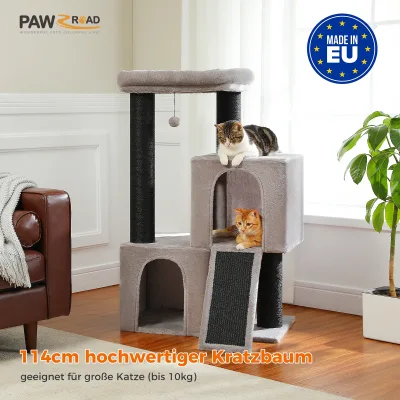 Arbre à chat gris 4 niveaux en sisal, 114 cm