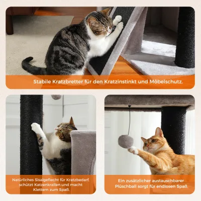 Arbre à chat gris 4 niveaux en sisal, 114 cm – image 3