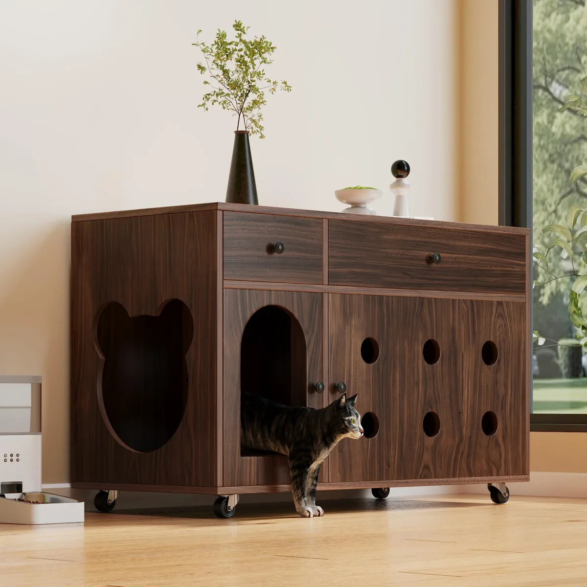 Armoire à litière pour chat à roulettes