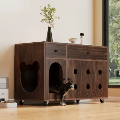 Armoire à litière pour chat à roulettes