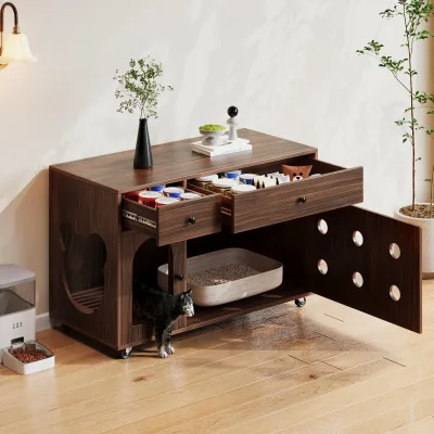 Armoire à litière pour chat à roulettes – image 2