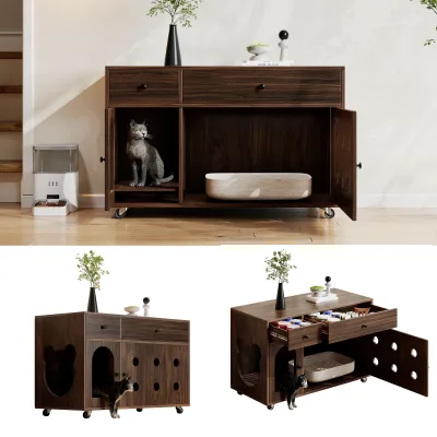 Armoire à litière pour chat à roulettes – image 3