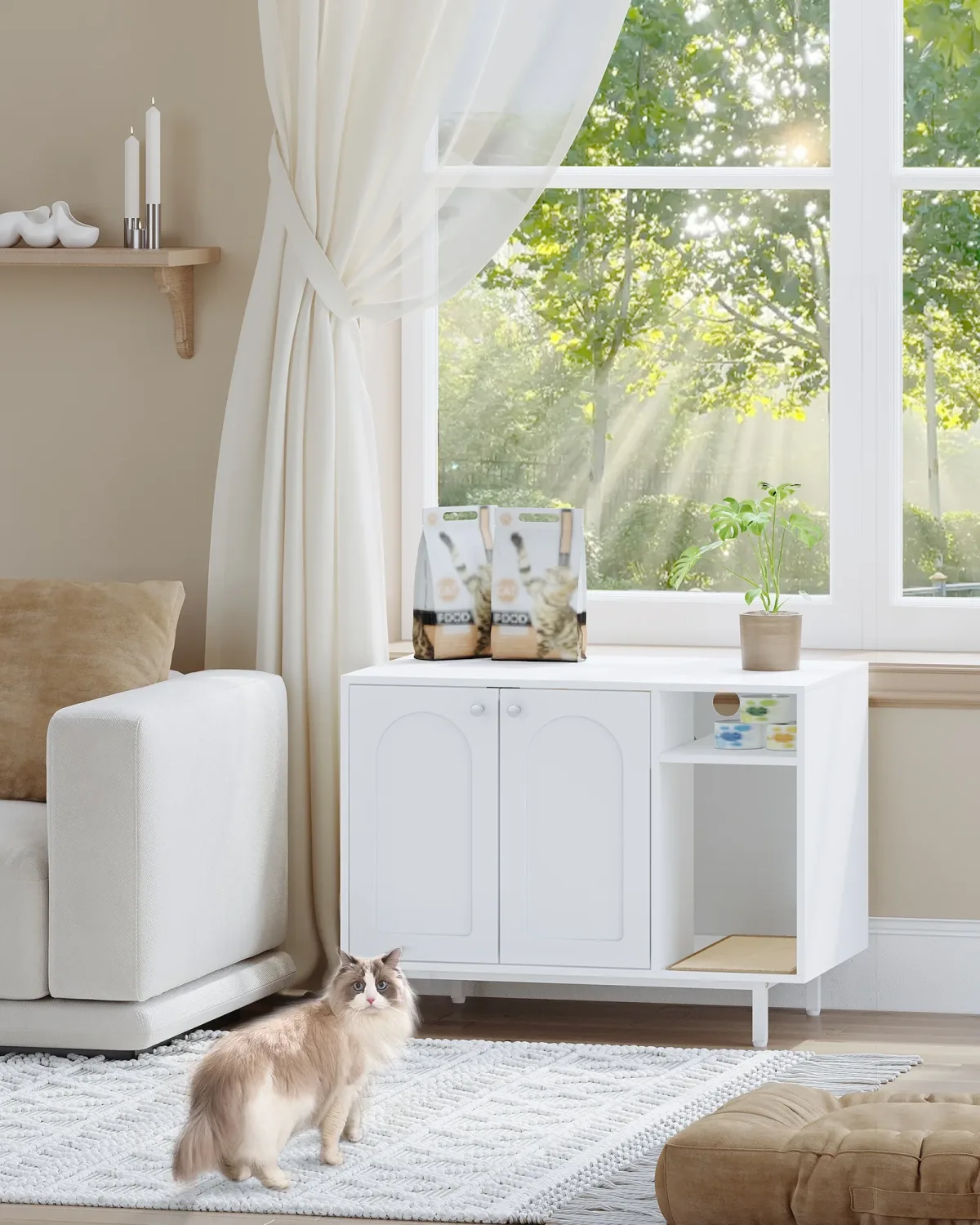 Armoire blanche pour bac à litière avec porte