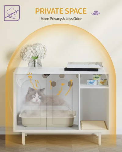 Armoire blanche pour bac à litière avec porte – image 2