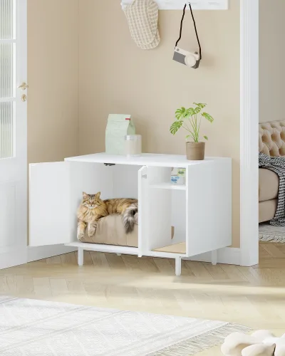 Armoire blanche pour bac à litière avec porte – image 3