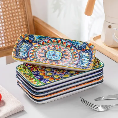 Assiettes rectangulaires à motif fleuri, 21,5 cm