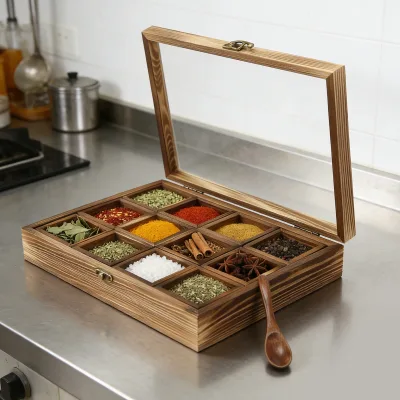 Boîte à épices en bois de pin, 12 compartiments – image 2