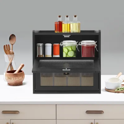 Boîte à pain en bois de pin noir, 2 niveaux