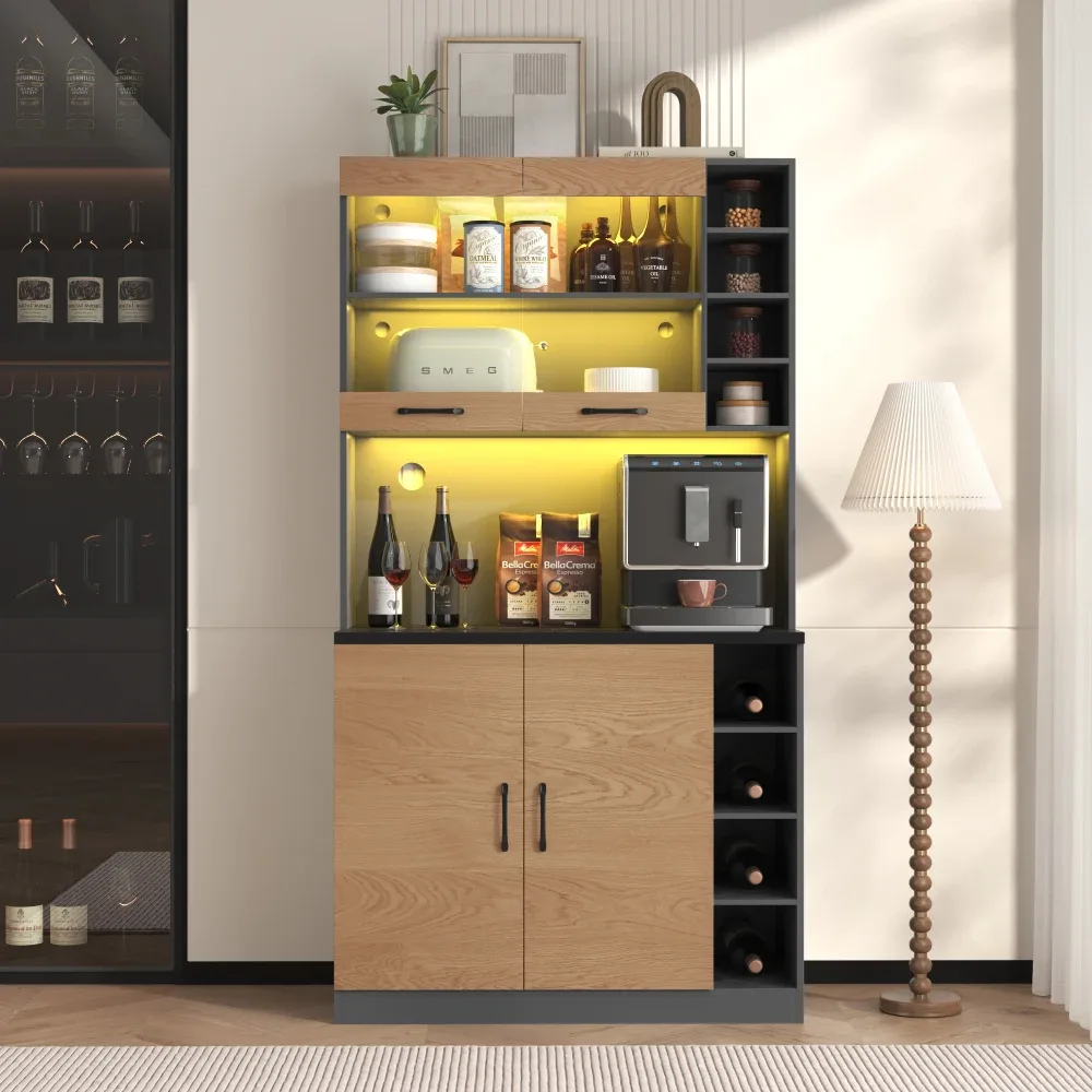 Buffet de cuisine gris avec éclairage LED