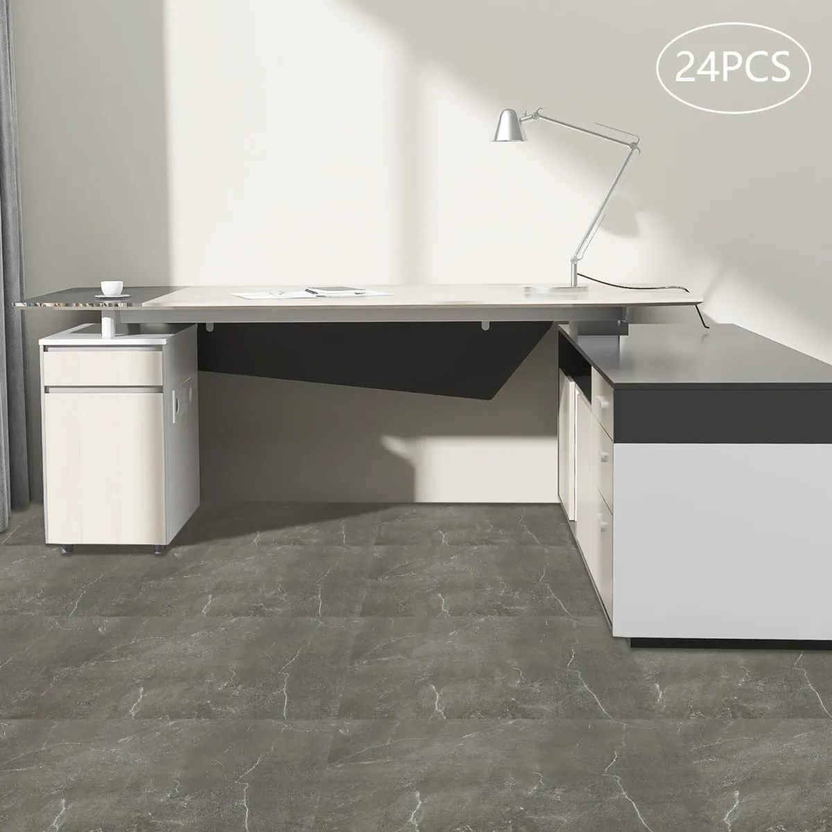 Carreaux de sol autocollants gris, lot de 24
