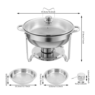 Chauffe-plat buffet rond argenté avec couvercle – image 2