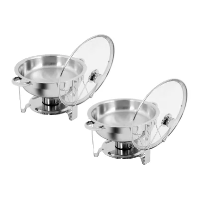 Chauffe-plat buffet rond argenté avec couvercle – image 3
