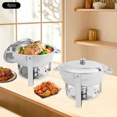 Lot de 4 chauffe-plats ronds en acier inoxydable