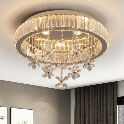 Lustre LED en cristal et acier inoxydable chromé