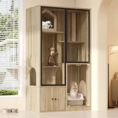 Maison pour chat à quatre étages, aspect bois