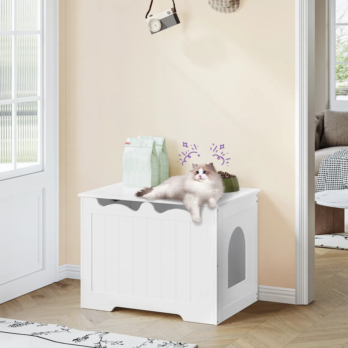 Meuble cache-litière pour chat blanc