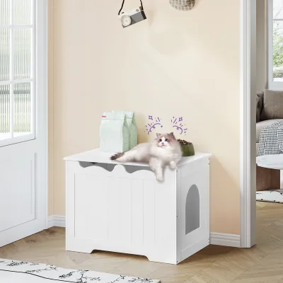 Meuble cache-litière pour chat blanc