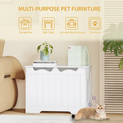 Meuble cache-litière pour chat blanc – image 3