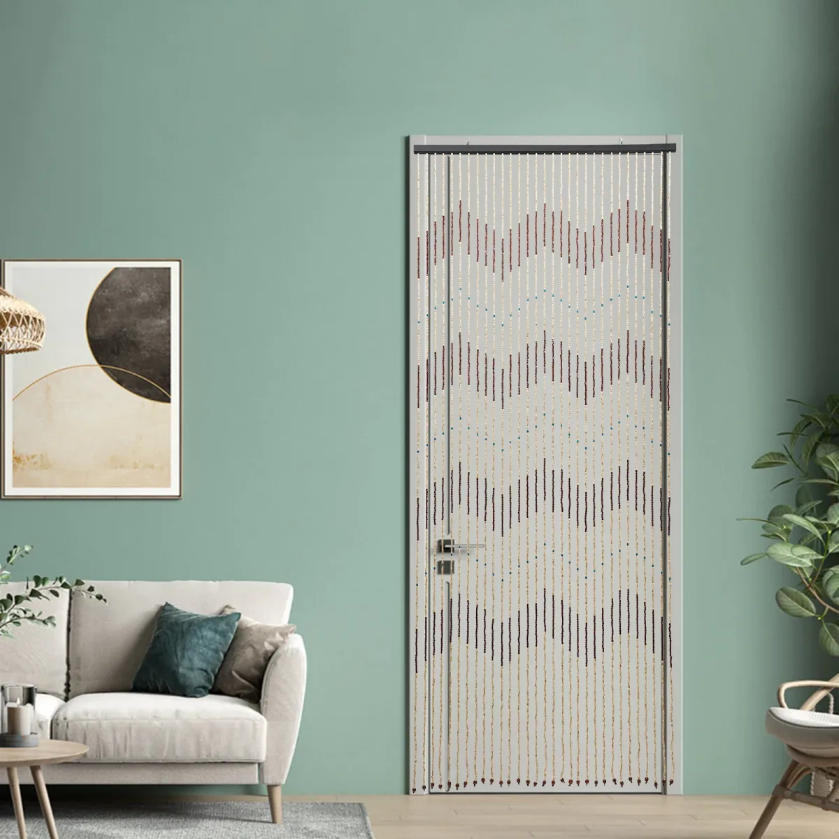 Rideau de perles en bois marron pour porte