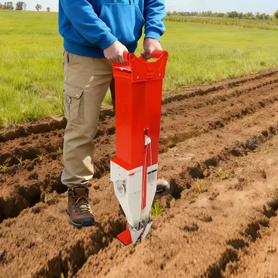 Semoir à main réglable rouge et argent